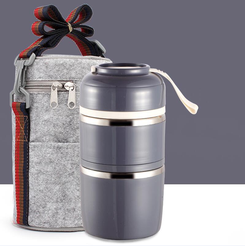 Portable Stainless Steel Thermal Compartment Lunch Box Container with Insulated Lunch Bags