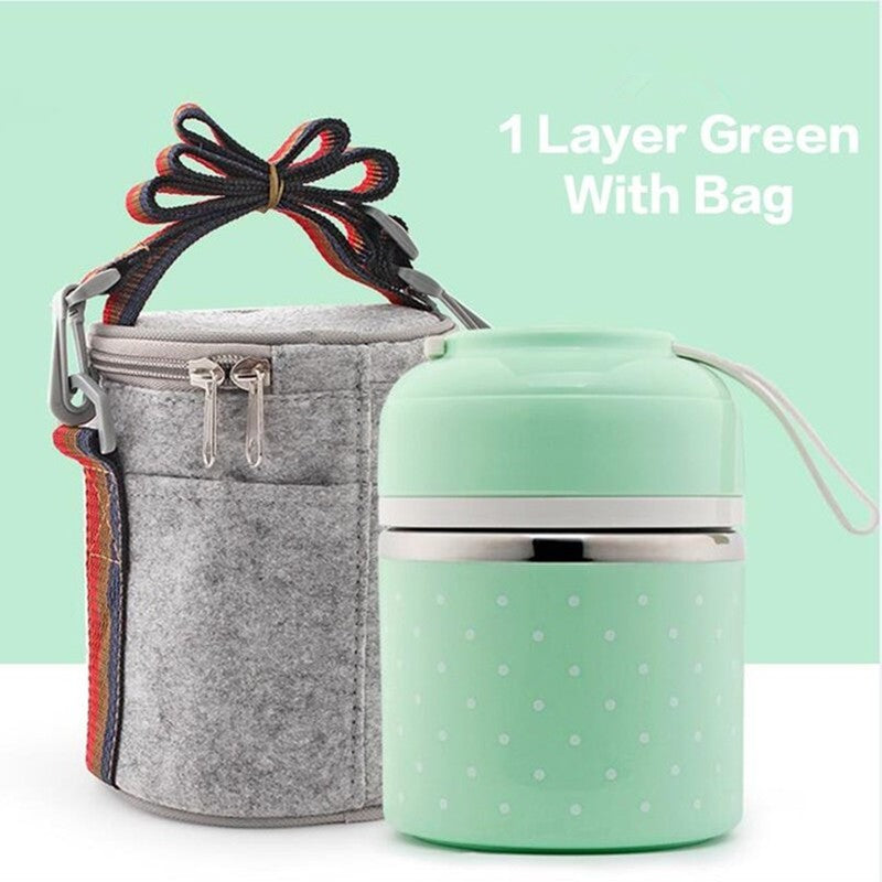 Portable Stainless Steel Thermal Compartment Lunch Box Container with Insulated Lunch Bags