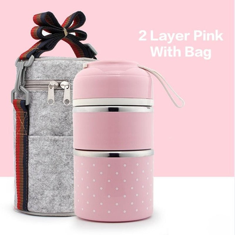 Portable Stainless Steel Thermal Compartment Lunch Box Container with Insulated Lunch Bags