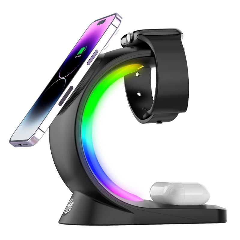 Magnetic Wireless Charger Fast Charging For Smart Phone Atmosphere Light Charging Station For Airpods Pro I-phone Watch