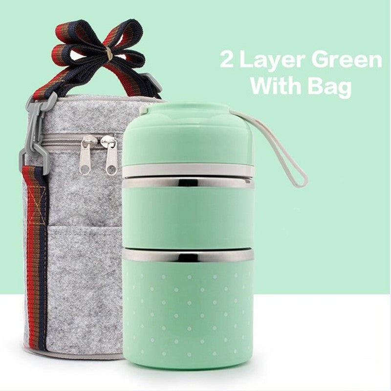 Portable Stainless Steel Thermal Compartment Lunch Box Container with Insulated Lunch Bags