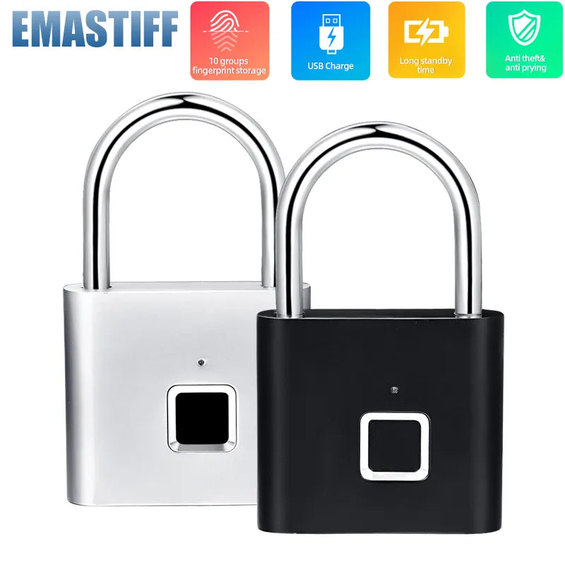 Keyless Door Lock Fingerprint Smart Padlock Quick Unlock Zinc alloy Metal Self Developing Chip