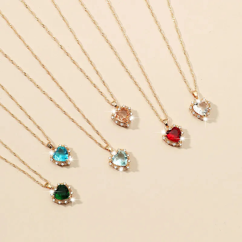 Necklace Zircon Heart Pendant Elegant