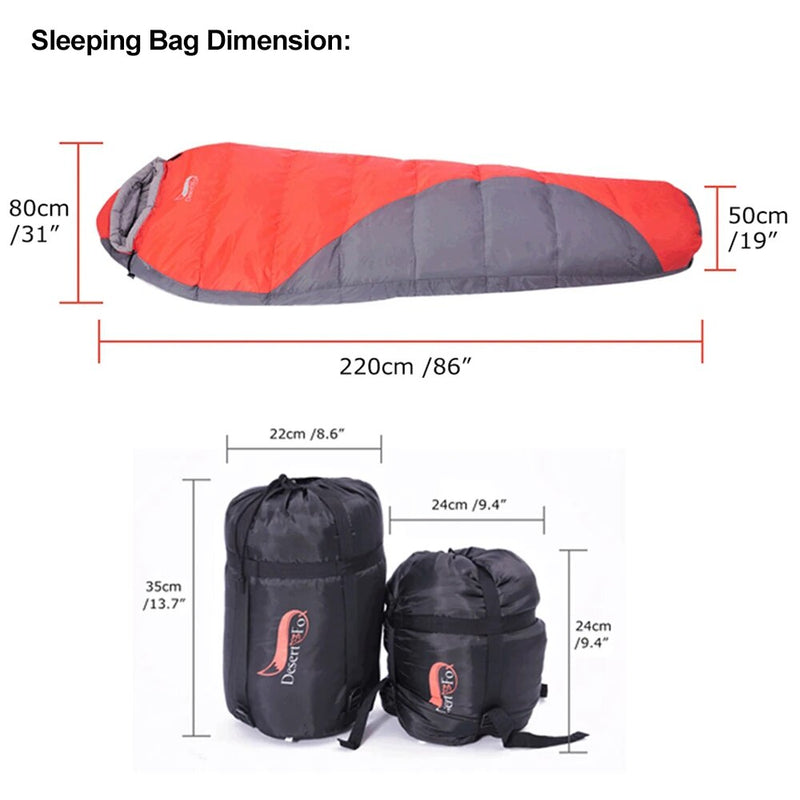 Desert & Fox Mummy Sleeping Bag Winter Cotton Warm Tourism Sleeping Bags with Compression Sack Wearable Blanket for Camping Hiking