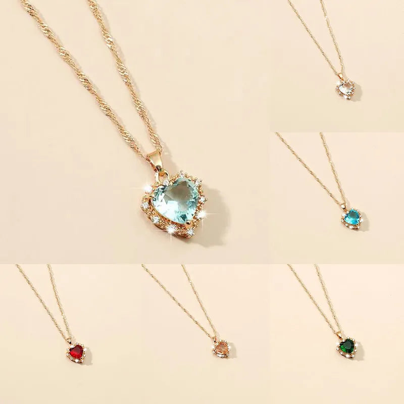 Necklace Zircon Heart Pendant Elegant