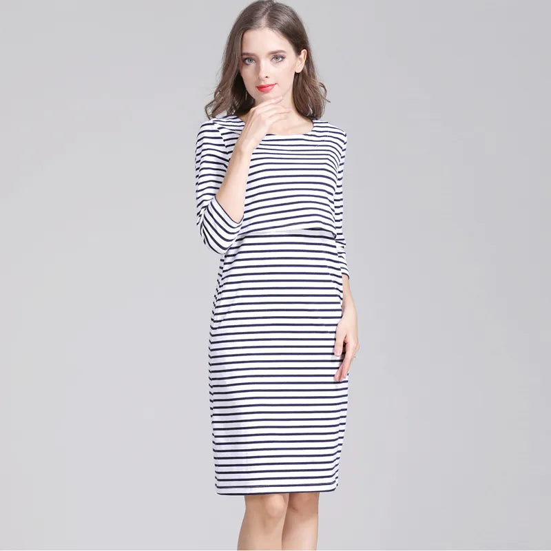 Cotton Striped Winter Summer Spring Skirt Pregnancy Dress for Pregnant Woman Maternity Breastfeeding Dress