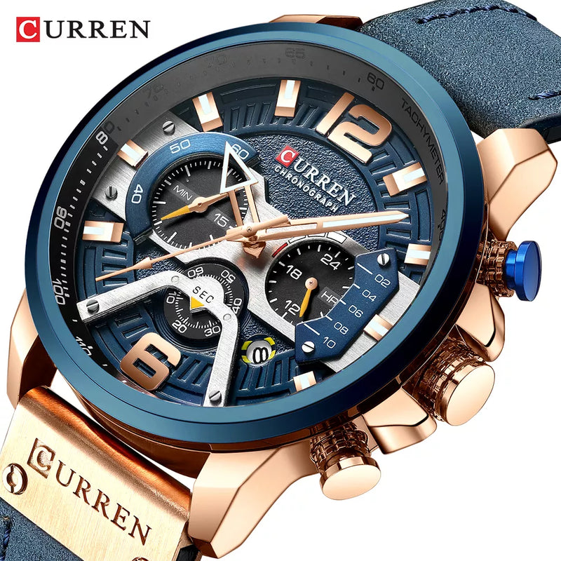 Sport Watches Luxury Military Leather Fashion Chronograph Wristwatch