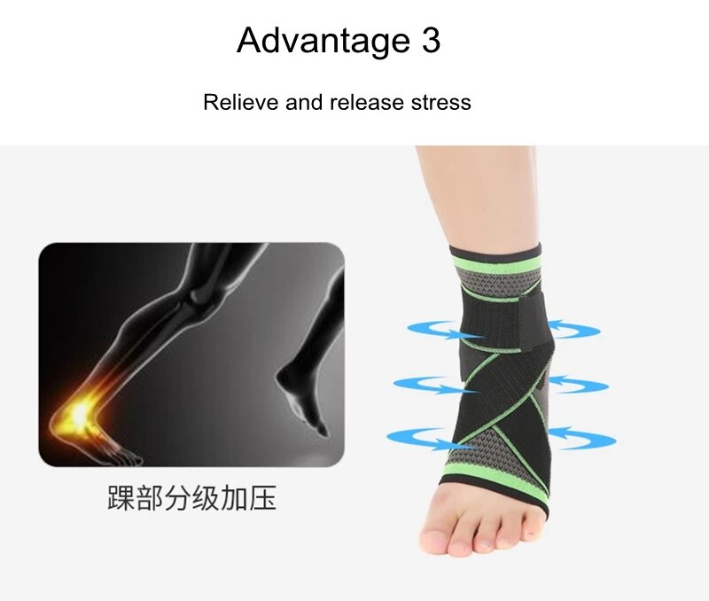 Pressurized Ankle Support Sports Gym Ankle Brace Protector with Strap Belt Elastic