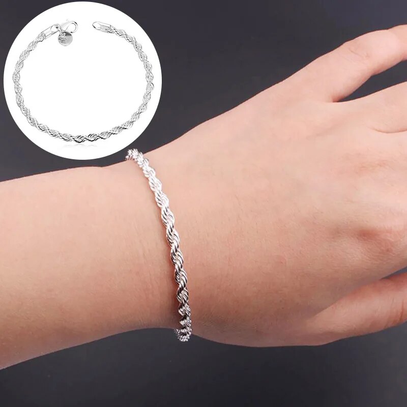 Silver Color Twisted Bracelet Charm Chain Female Elegant