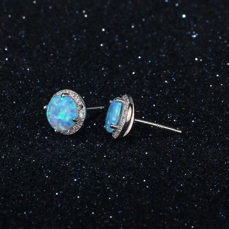 Earrings Blue Opal Stone 925 Sterling