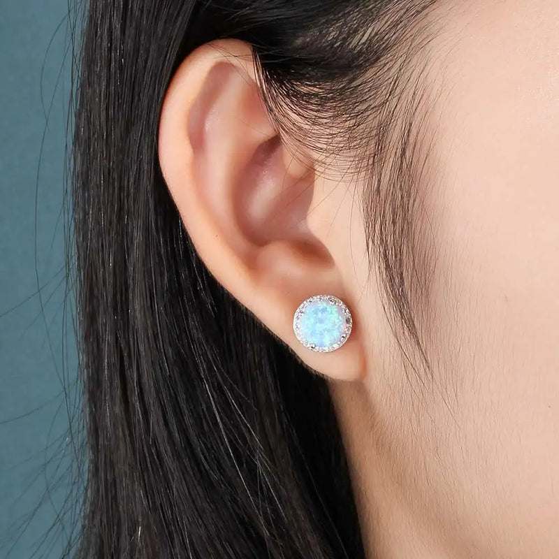 Earrings Blue Opal Stone 925 Sterling