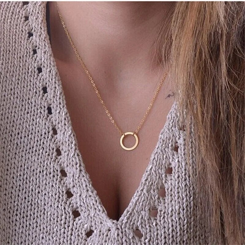 New Fashion Steampunk Dainty Circle Collier Round Minimalist Chain Pendant Necklace