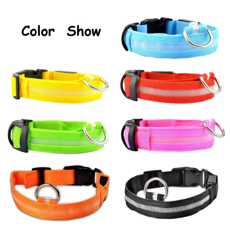 Night Safety LED Dogs Collar Nylon Lights Flashing Glow Pet Supplies Dog Cat Leash