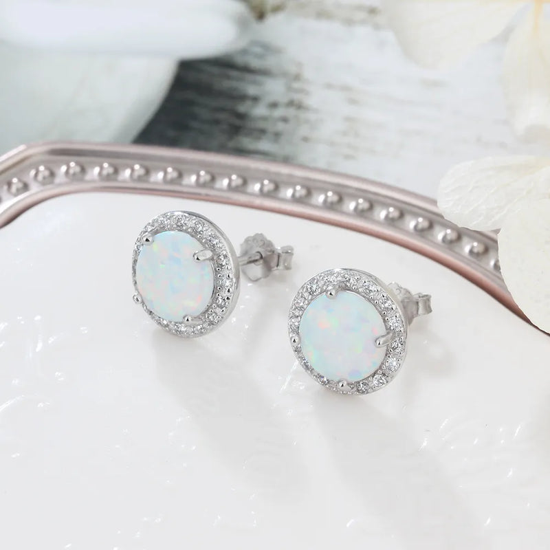 Earrings Blue Opal Stone 925 Sterling