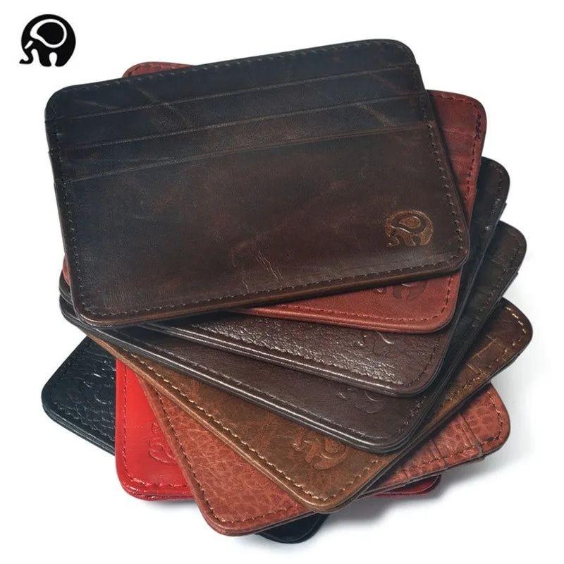 Genuine Leather Mini Wallet Credit Card ID Case Purse 6 Slots Cardholder