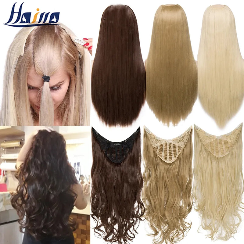 Hair Extension U part Natural Hair Straight Long Blonde Black