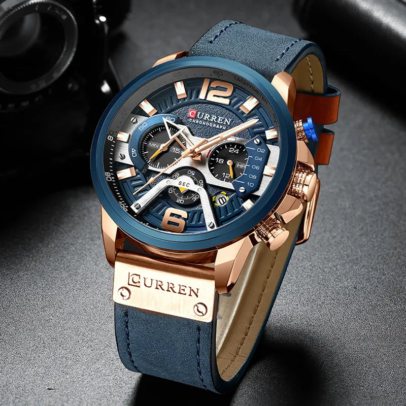 Sport Watches Luxury Military Leather Fashion Chronograph Wristwatch