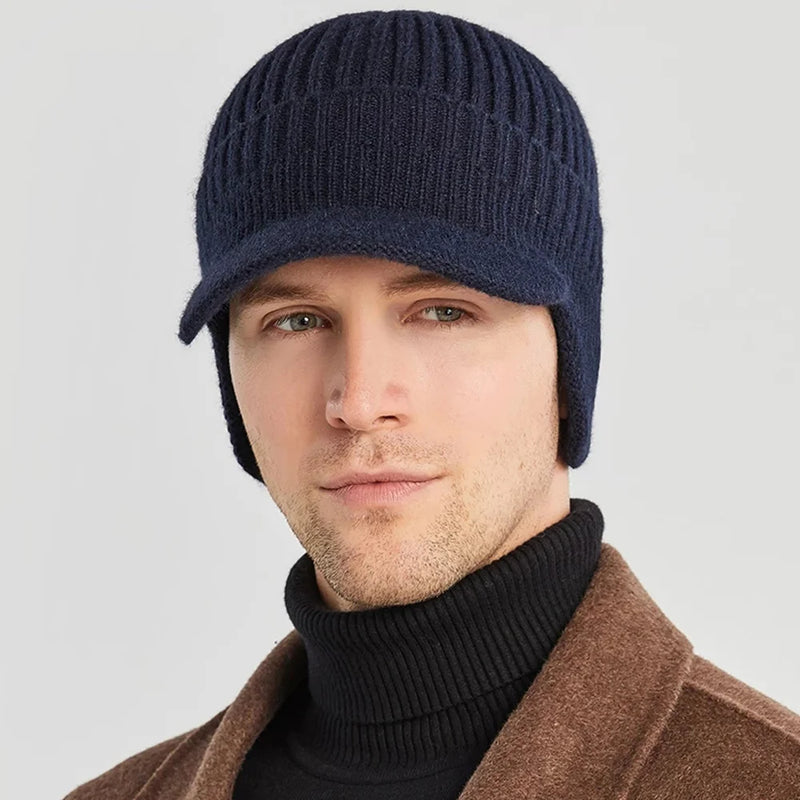 Men Winter Knitted Hat Outdoor Ear Protection Warmth Peaked Cap Casual Fashion Sunhat Bomber Hats