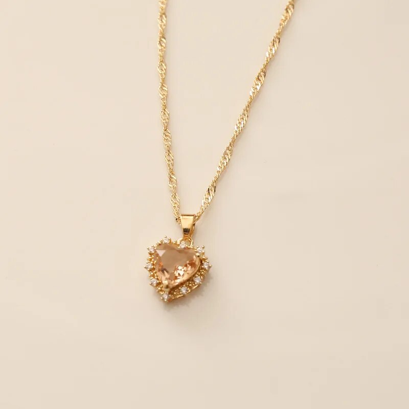 Necklace Zircon Heart Pendant Elegant