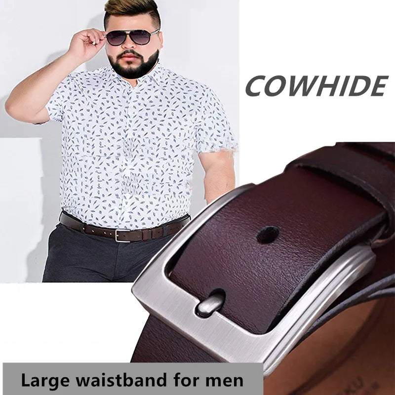 Men Plus Size Belt Cowhide Leather 150cm Waistband Alloy Buckle 3.8CM Men Jeans Belts Size 130cm 140cm