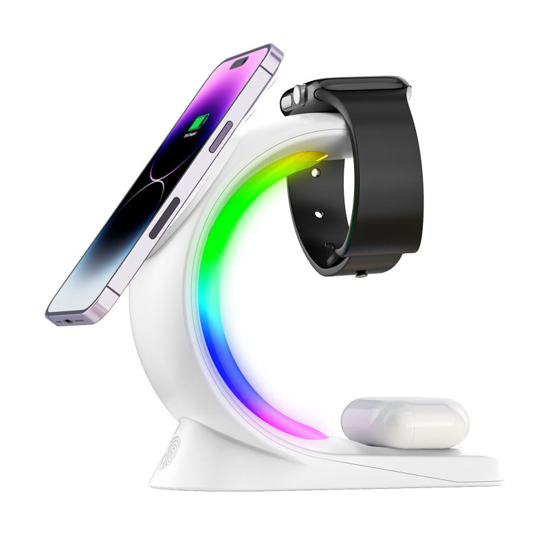 Magnetic Wireless Charger Fast Charging For Smart Phone Atmosphere Light Charging Station For Airpods Pro I-phone Watch