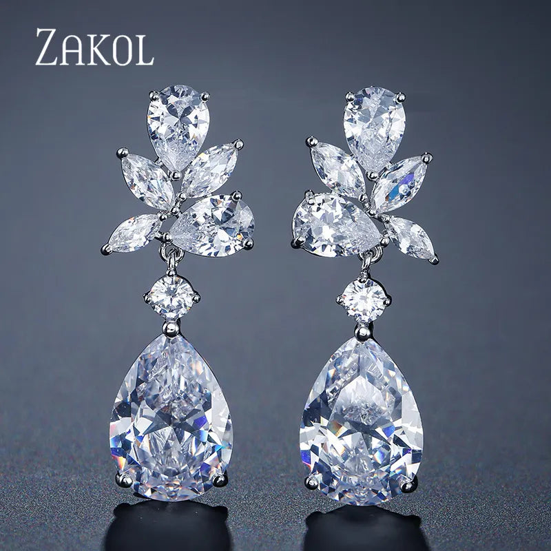 Earrings Water Drop Cubic Zircon Dangle Earring Shinny Leaf