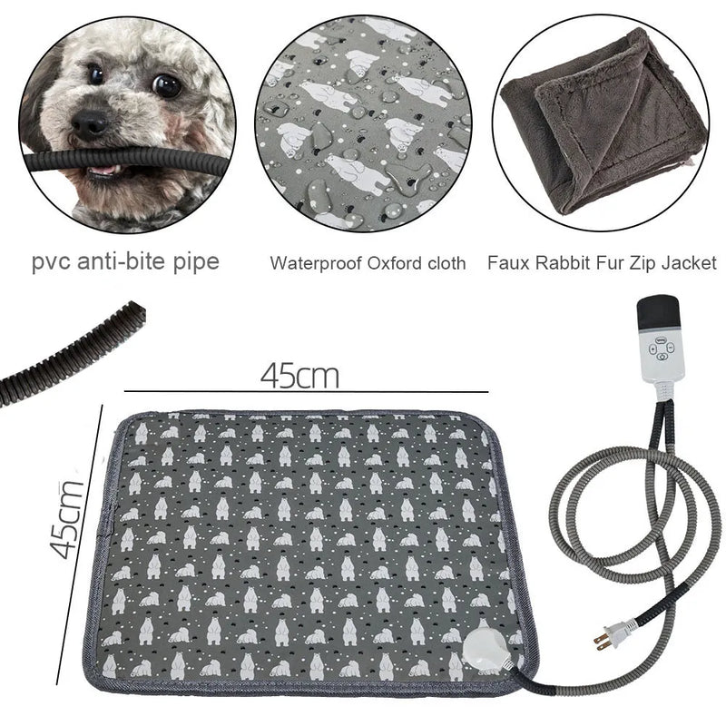 Pet Bed Electric Heating Dog Cat Mat Timer Adjustable Warmer Pad Blanket