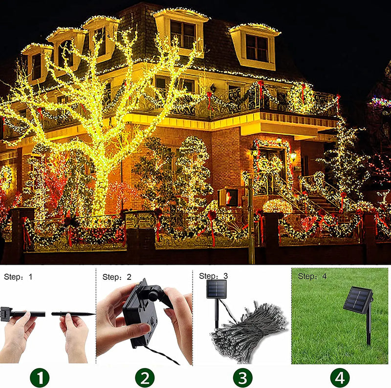 LED Outdoor Waterproof Solar Powered String Fairy Lights Garland 8 Mode Garden Wedding Decoration