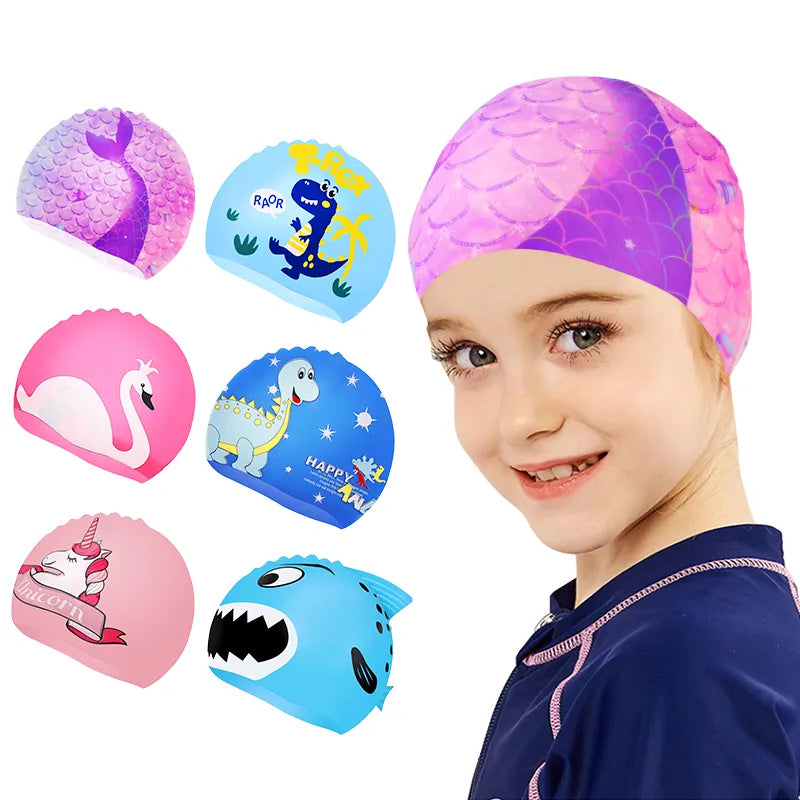 Kids Swimming Cap Waterproof Elastic Silicone Swim Diving Caps