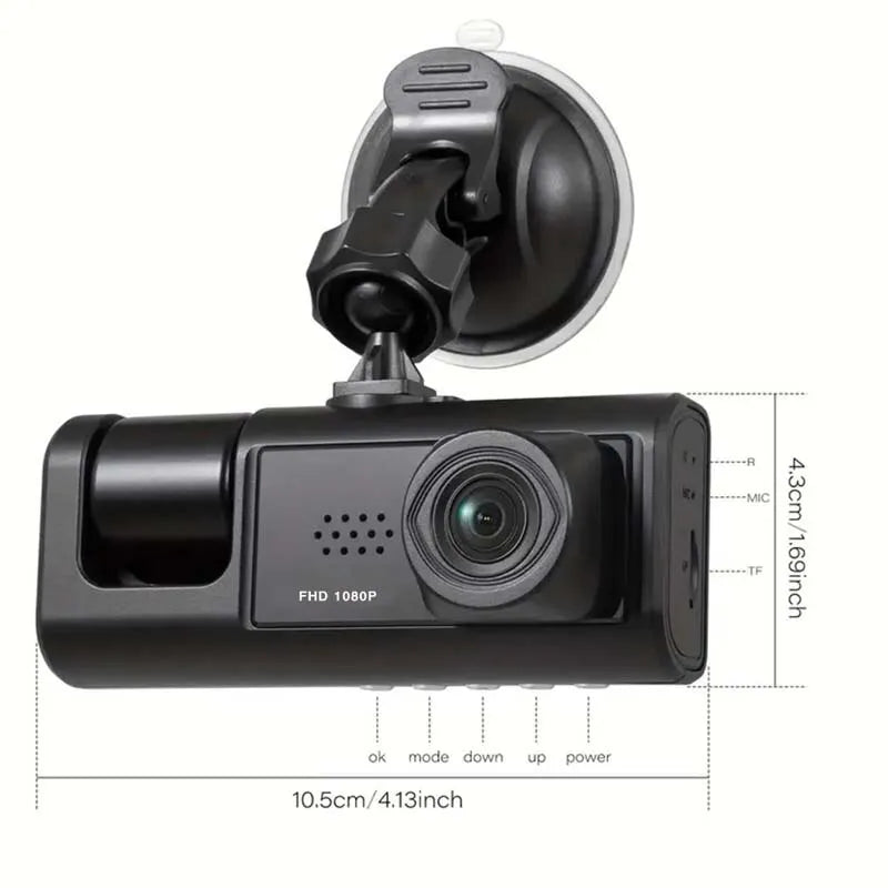 Car Dash Cam W/ IR Night Vision Loop Recording & 2" IPS Screen 3 Camera