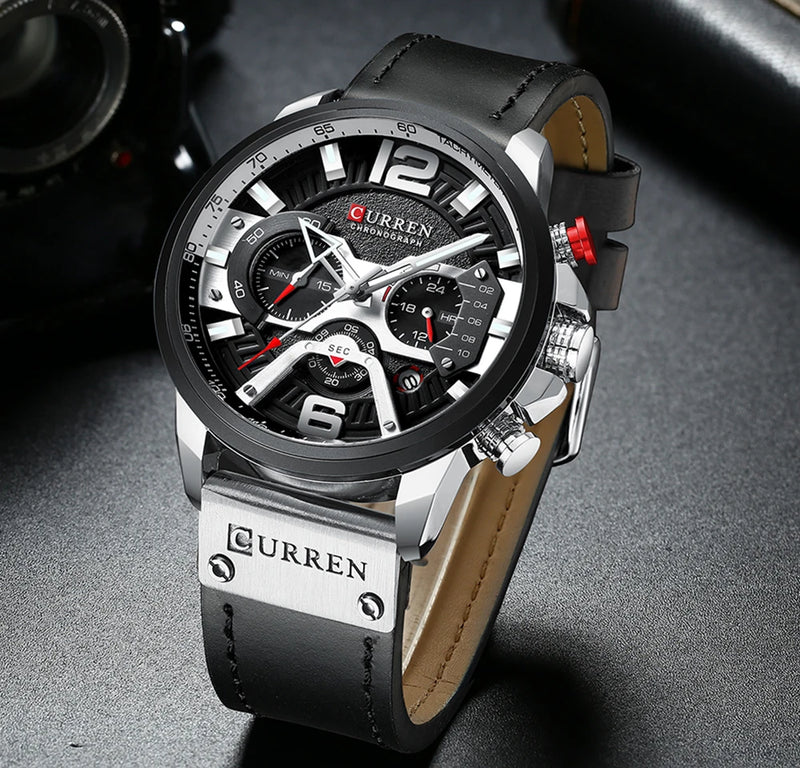 Sport Watches Luxury Military Leather Fashion Chronograph Wristwatch