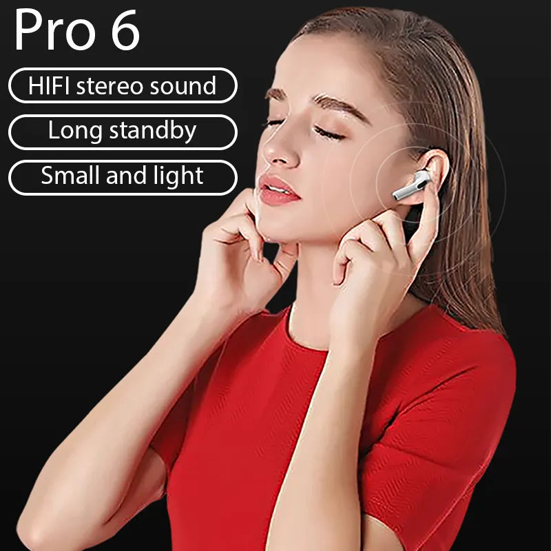 Pro 6 Earphone Bluetooth Headphones Hifi Earbuds