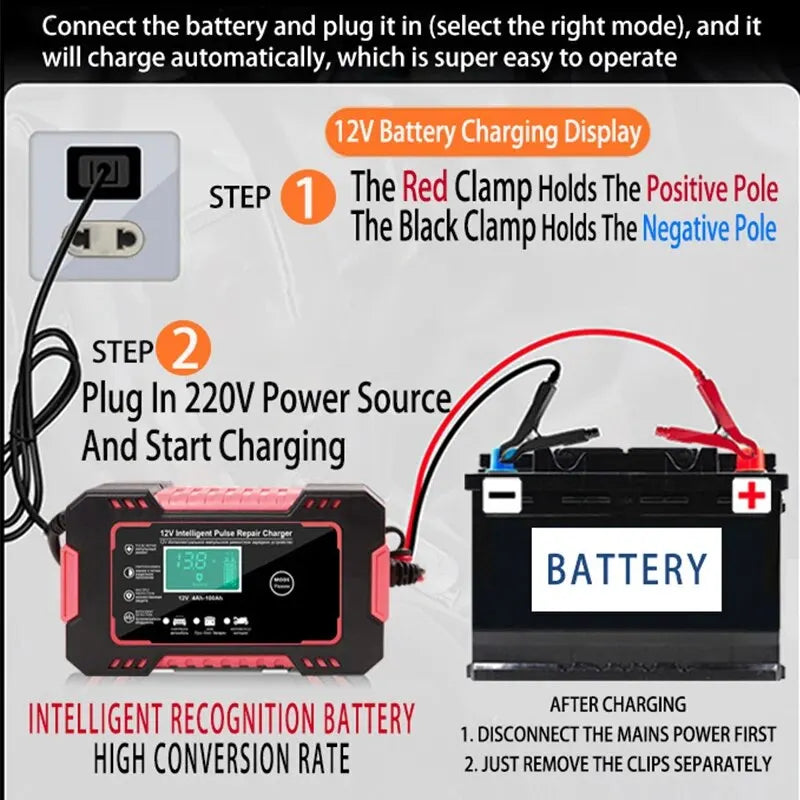 Car Battery Charger 12V 6A AGM Deep Cycle GEL Lead-Acid Fast Charger