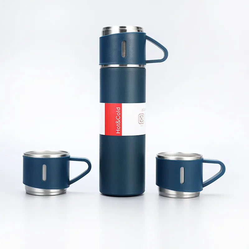 Double-Layer Stainless Steel Vacuum Thermos water Flask Coffee Tumbler With 3 Mugs