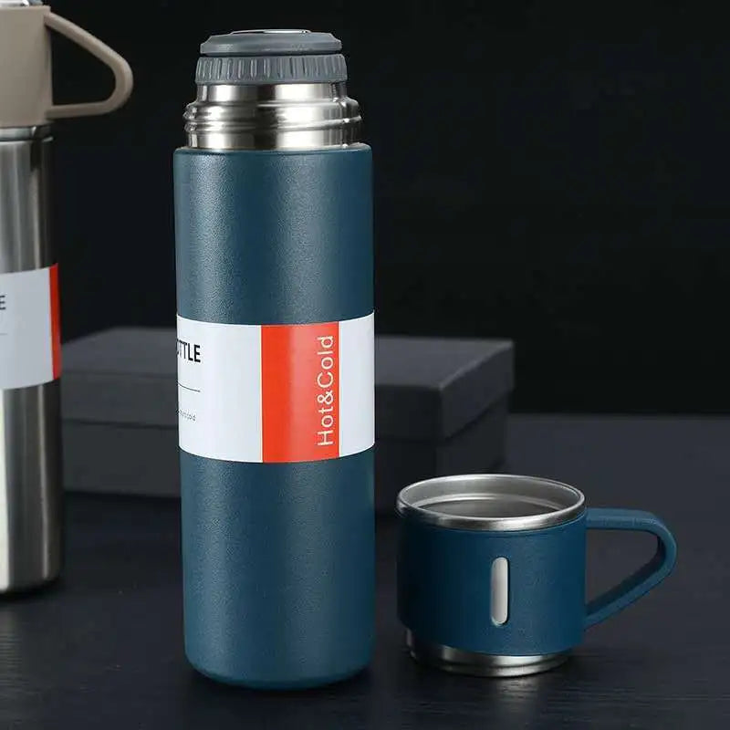 Double-Layer Stainless Steel Vacuum Thermos water Flask Coffee Tumbler With 3 Mugs