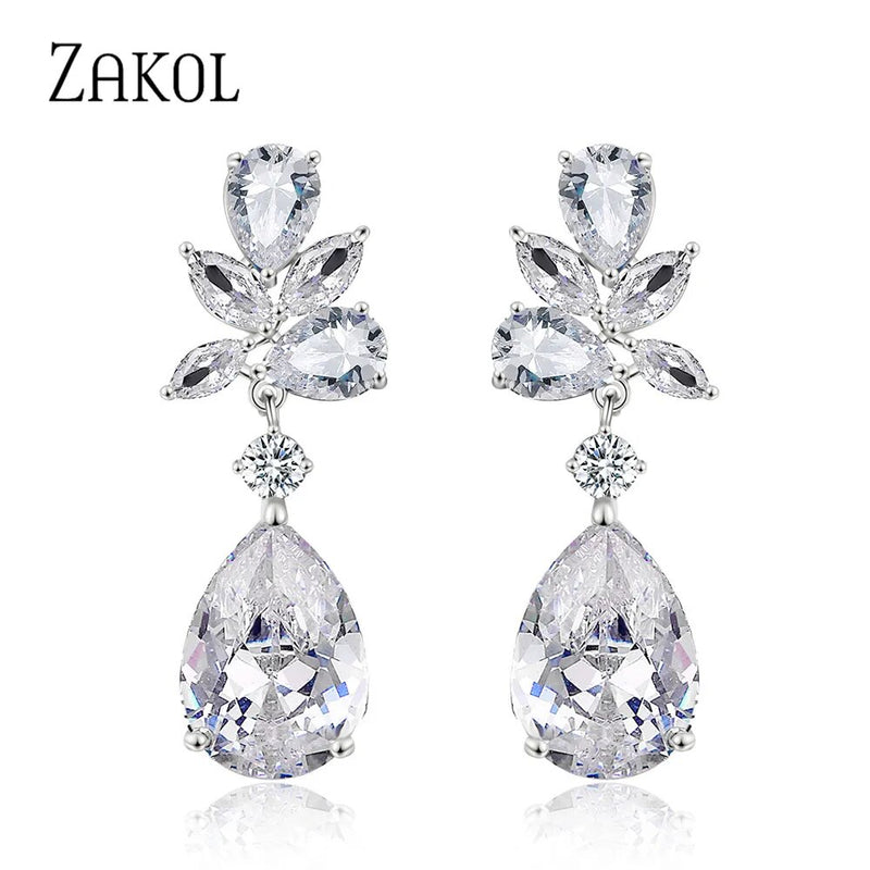 Earrings Water Drop Cubic Zircon Dangle Earring Shinny Leaf