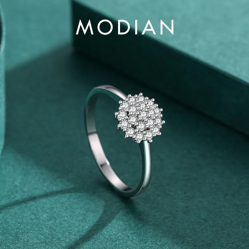 Finger Ring Zircon Stone Platinum Plated Modian 925 Sterling Silver Classic