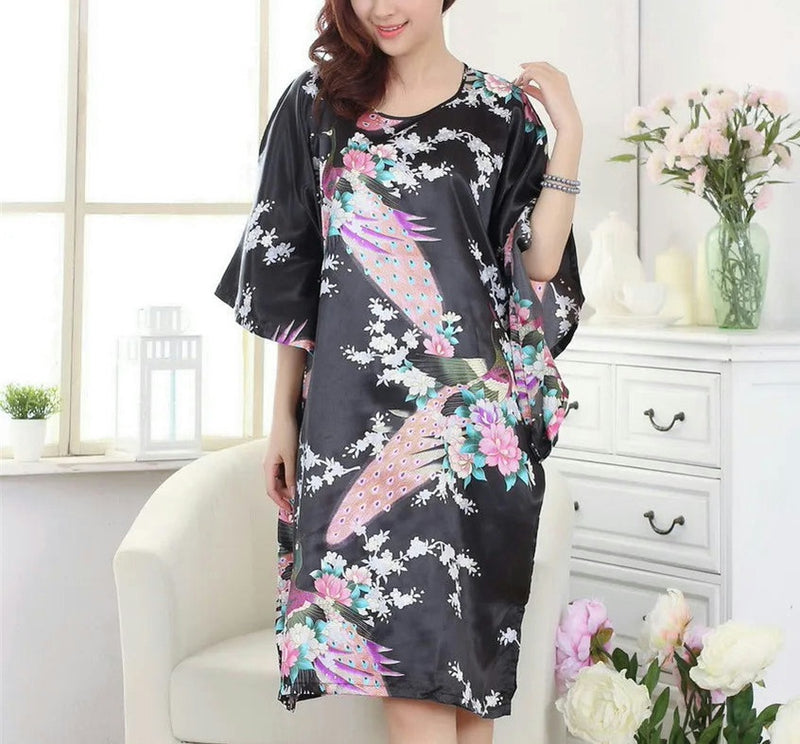 Summer Casual Home Dress Printed Loose Sleepwear Plus Size Nightwear Bathrobe