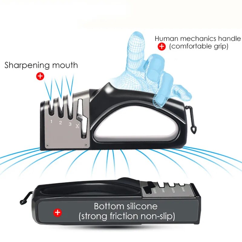 Knife Sharpener 4 in 1 Diamond Coated&Fine Rod Knife Shears and Scissors Kitchen Sharpening stone System Stainless Steel Blades