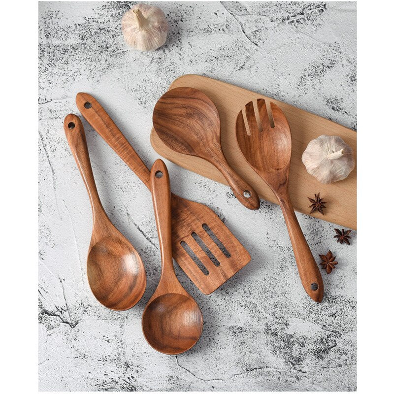 Pure Wood Cooking Tableware Set Non-stick Cookware Rice Spoon Spatula Soup Spoon