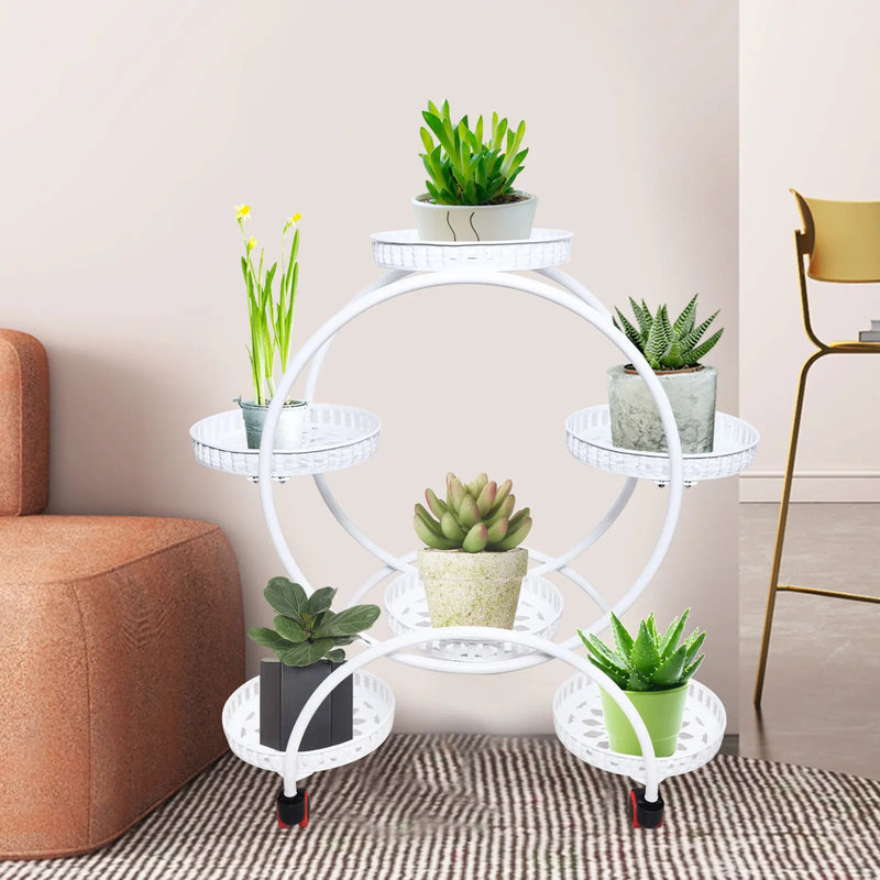 Metal Plant Stands 6 Pots Plants Flower Stand for Patio Garden Living Room Corner Balcony and Bedroom (Black/ White)