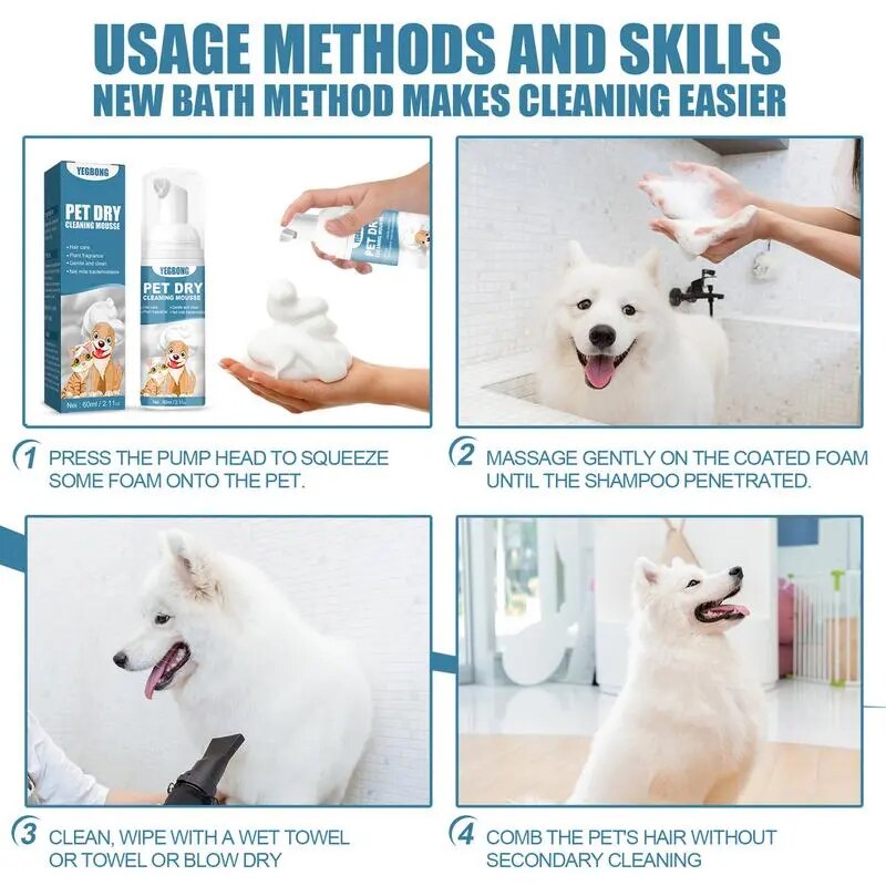 Pet Shampoo No Rinse Dogs Cats Mousse Pet Grooming Safe Bathless Cleaning