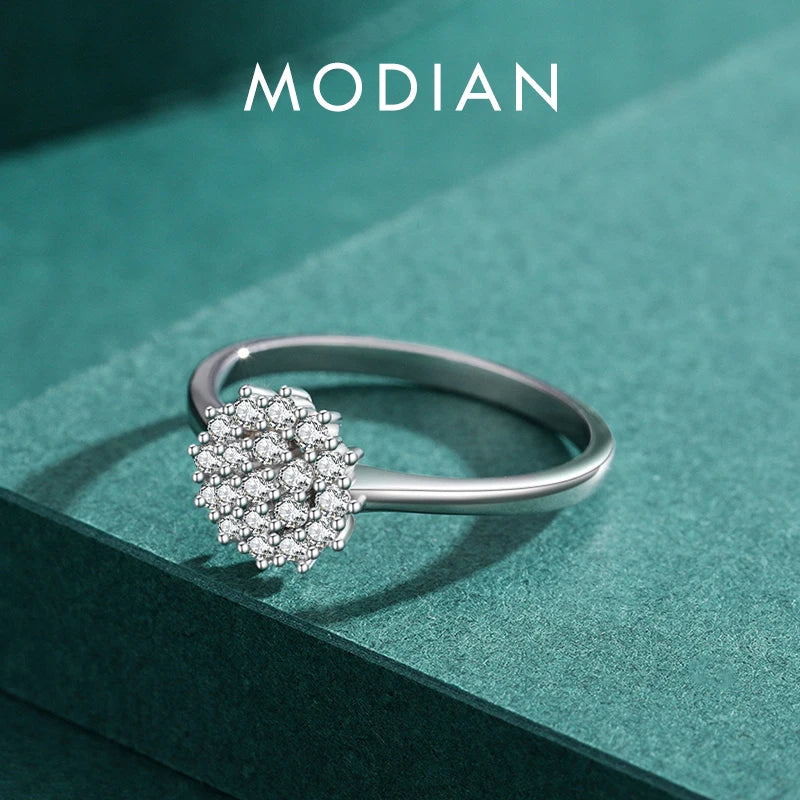 Finger Ring Zircon Stone Platinum Plated Modian 925 Sterling Silver Classic