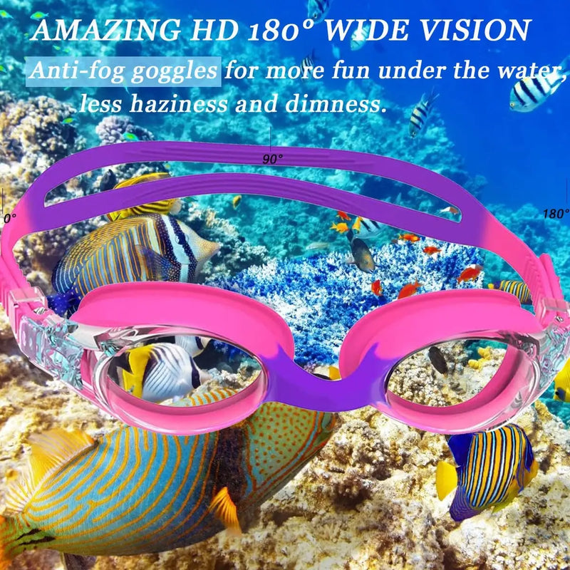 Swimming Goggles For Kids Anti-fog 100% UV Protection Clear Vision Adjustable Strap