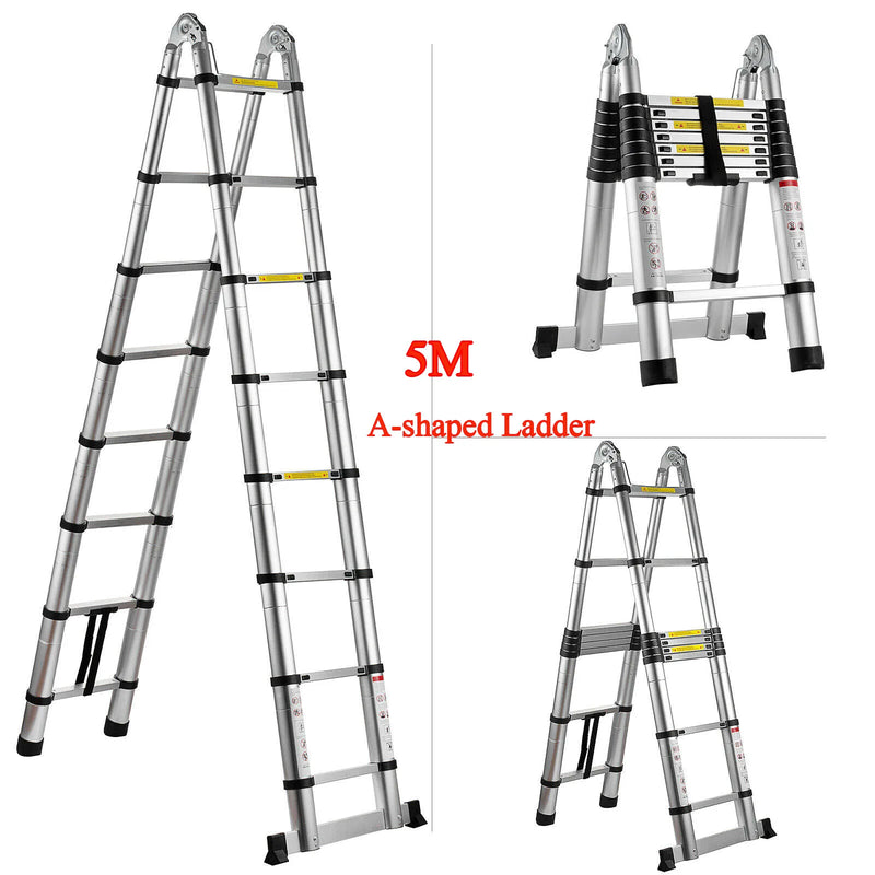 Folding Ladder Telescopic Climbing Herringbone Extension Aluminum Step Ladders 16.5FT