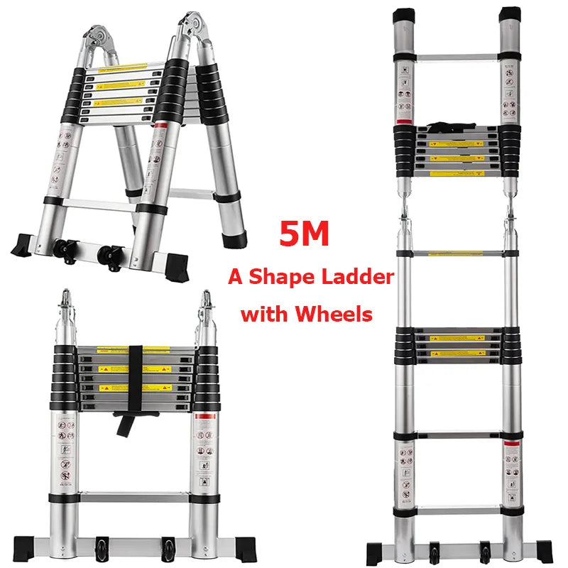 Folding Ladder Telescopic Climbing Herringbone Extension Aluminum Step Ladders 16.5FT