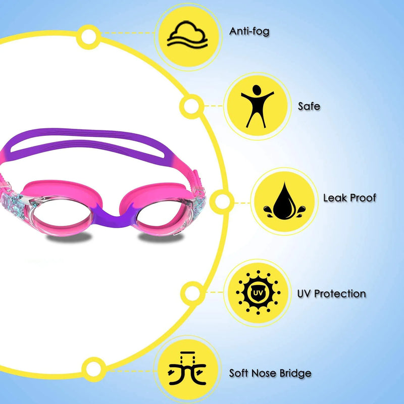 Swimming Goggles For Kids Anti-fog 100% UV Protection Clear Vision Adjustable Strap