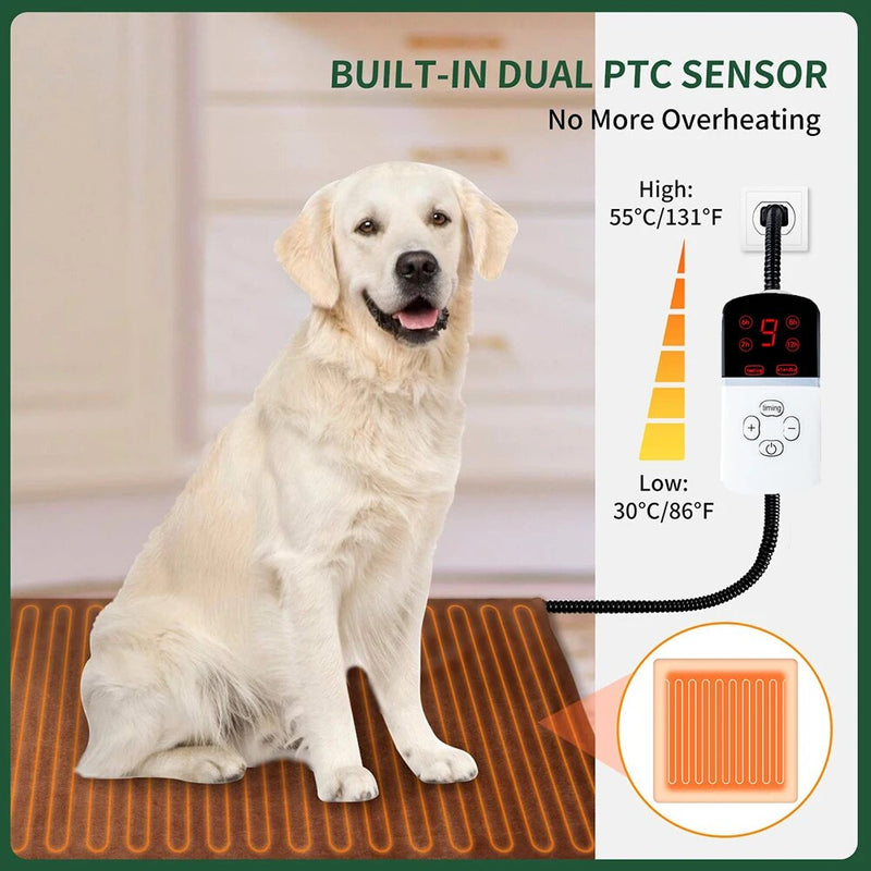 Pet Bed Electric Heating Dog Cat Mat Timer Adjustable Warmer Pad Blanket