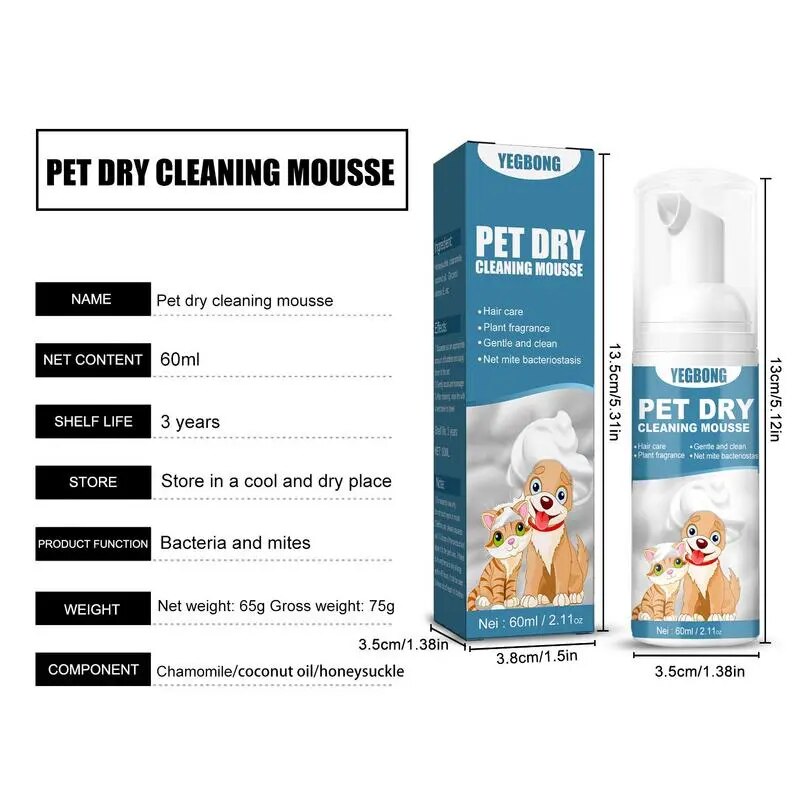 Pet Shampoo No Rinse Dogs Cats Mousse Pet Grooming Safe Bathless Cleaning