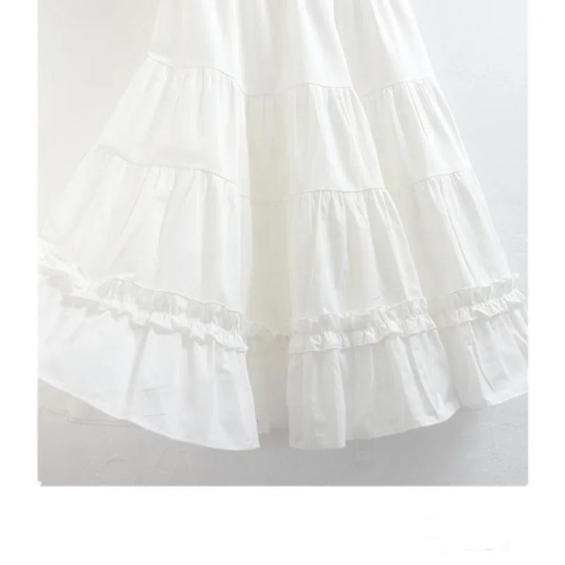 Summer Skirt Mid Length Women Fluffy Long Skirts White & Black A-line